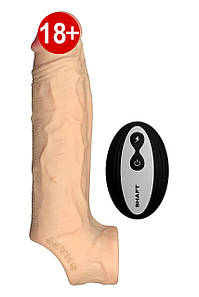 Насадка на пеніс Shaft Vibrating з вібрацією та пультом, бежева, 22.3 см