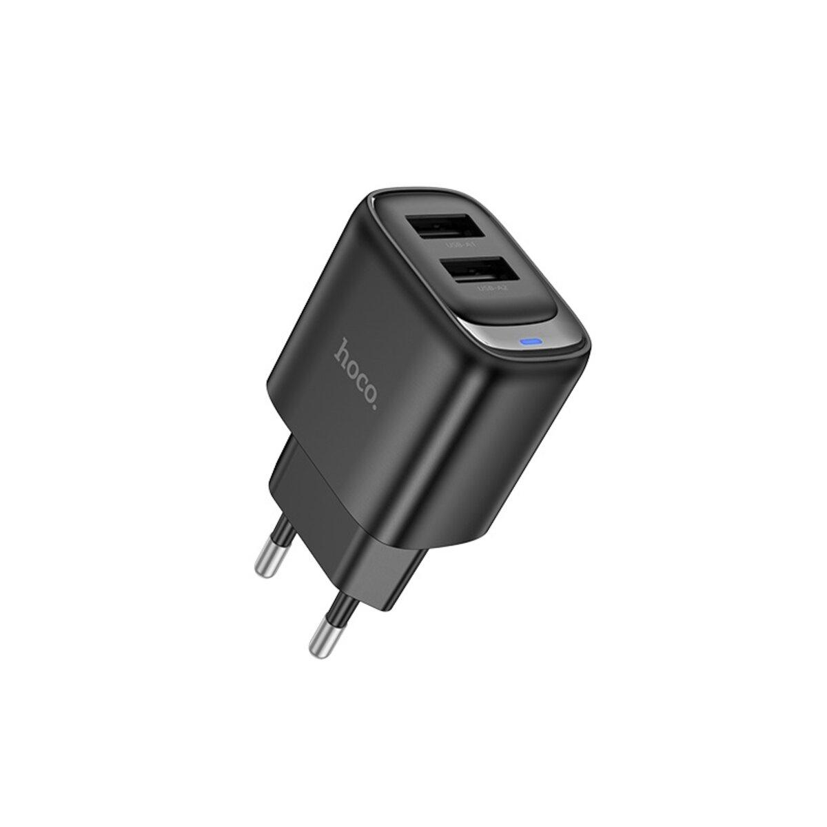Мережевий зарядний пристрій HOCO C141A Smart dual-port charger Black, фото 1