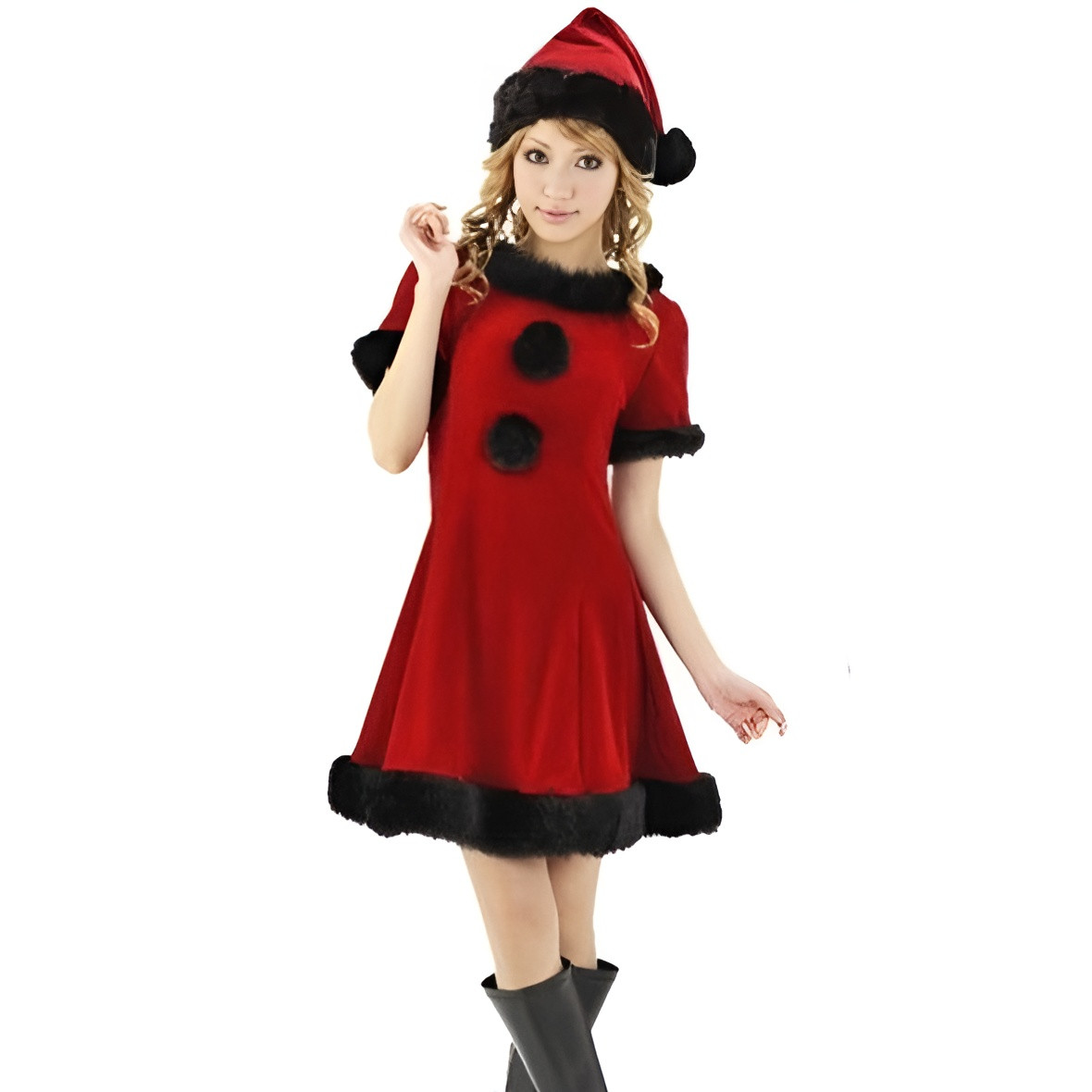 Костюм місіс Санта-Клаус, червоне плаття новорічне з хутряним оздобленням і шапка