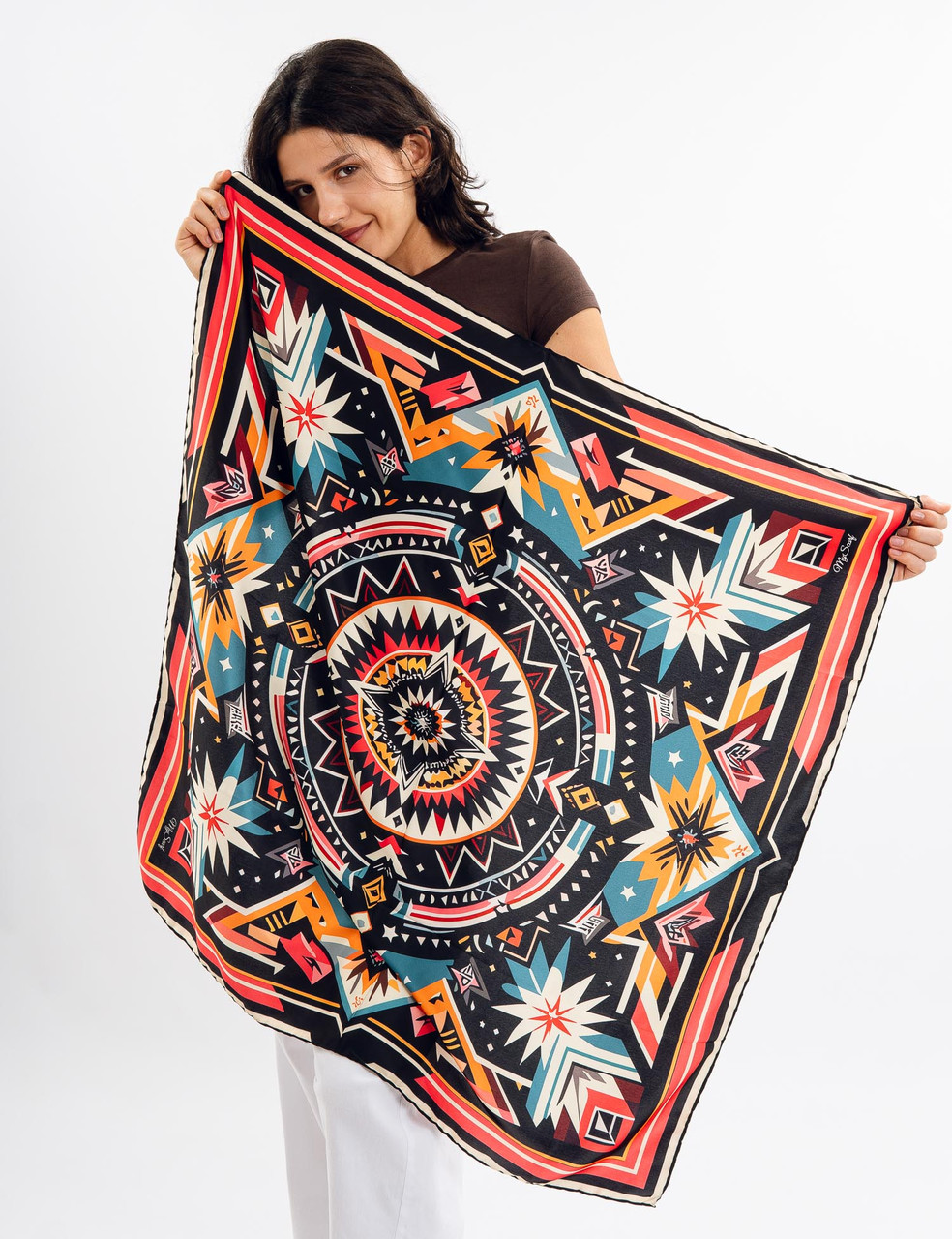 Велика дизайнерська хустка My Scarf "Карпатська зірка" 90 9 см золото, фото 1