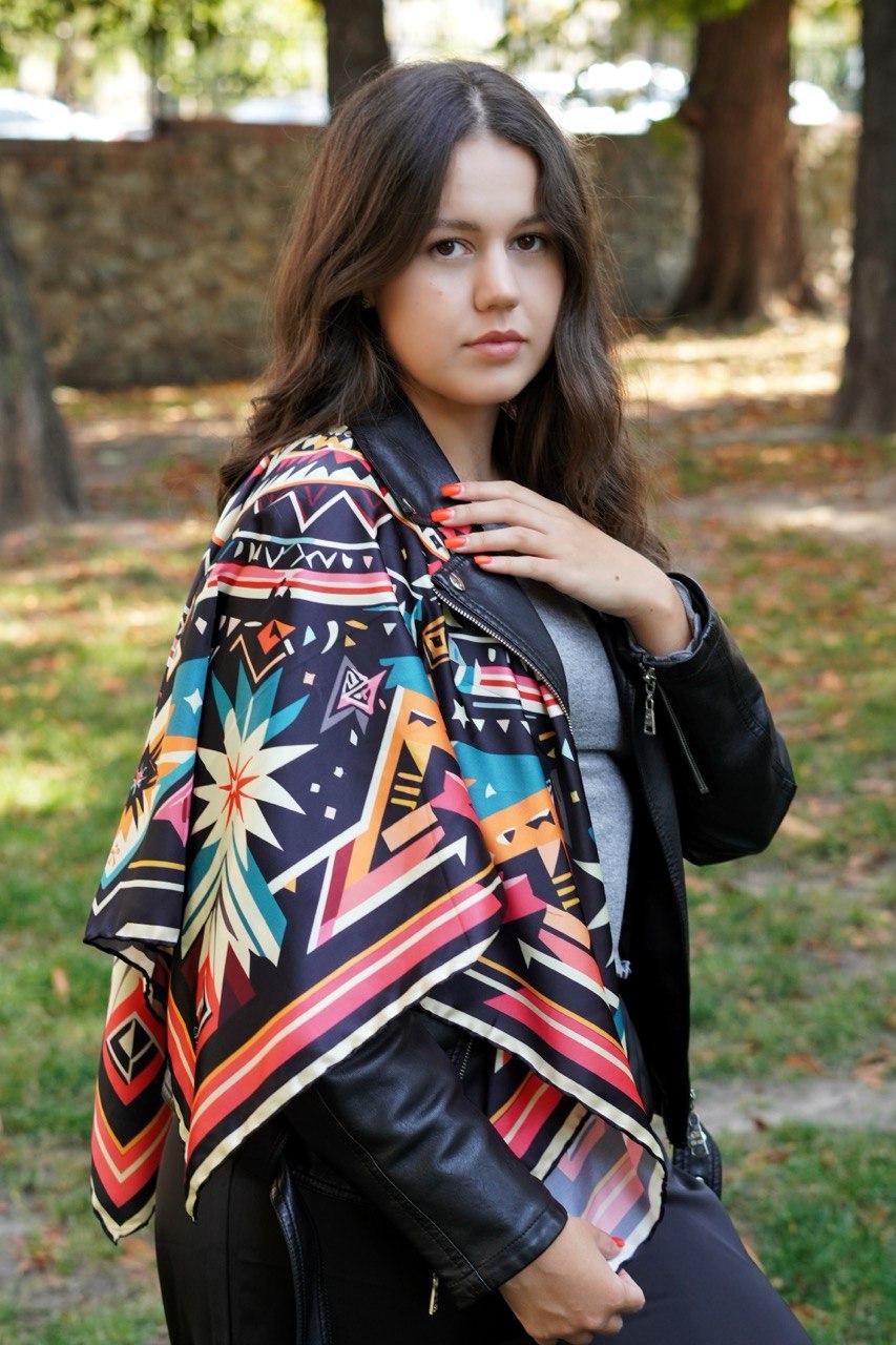 Велика дизайнерська хустка My Scarf "Косові мотиви" 90 на 90 см, фото 1