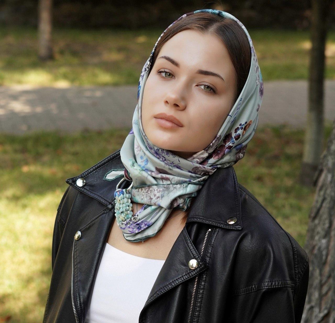 Преміум шовкові, дизайнерська хустка My Scarf "Блакитний сад" 100% шовк, фото 1