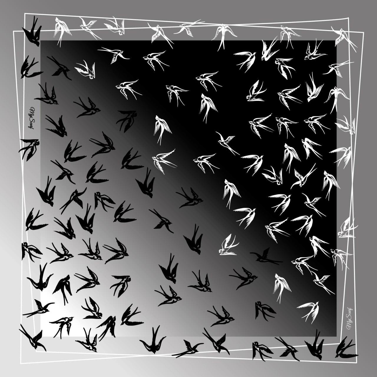 Дизайнерська велика хустка "Ластівки  My Scarf, 90 на 90 см, орнамент, фото 1