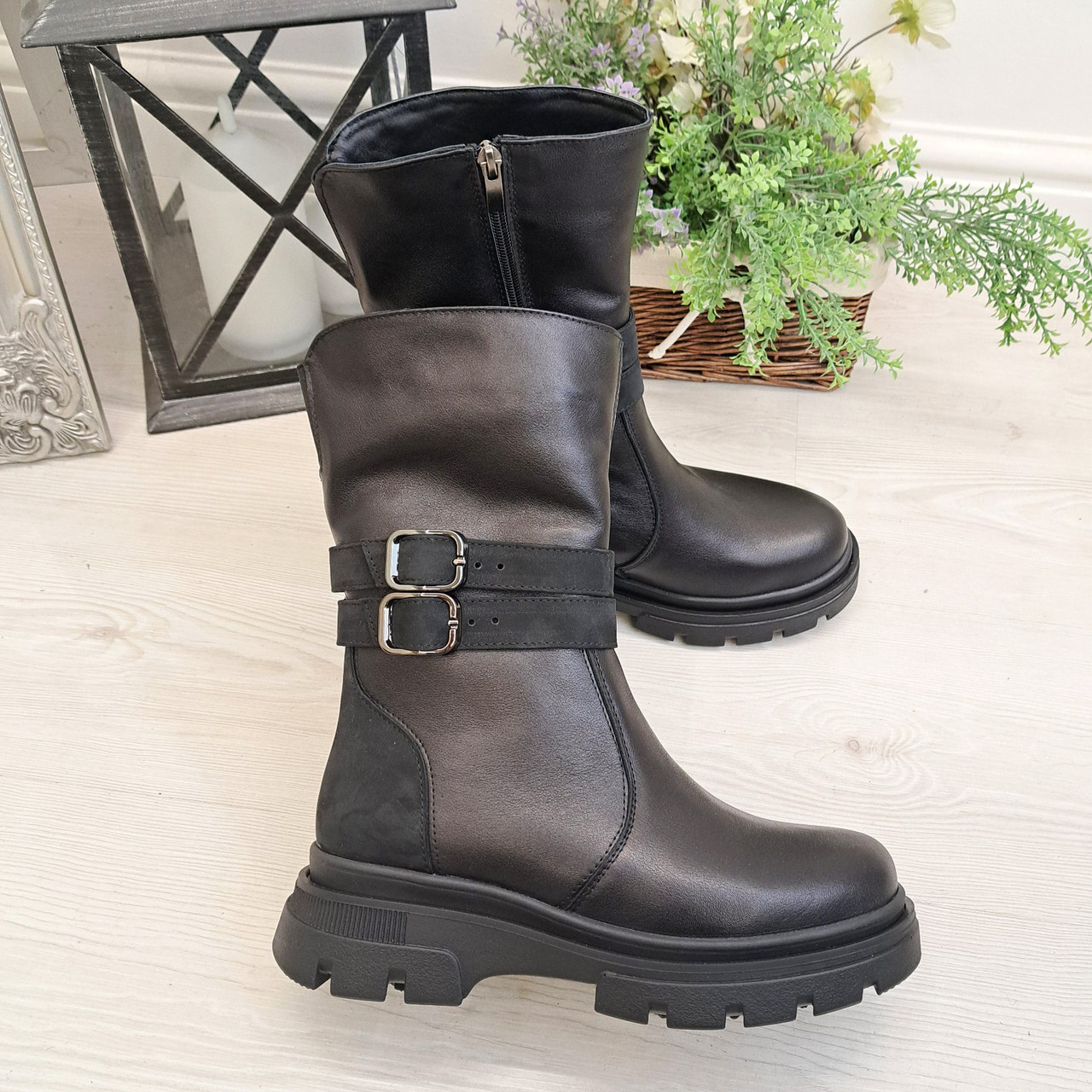 Черевики жіночі на товстій підошві, натуральна шкіра та шкіра нубук, фото 1