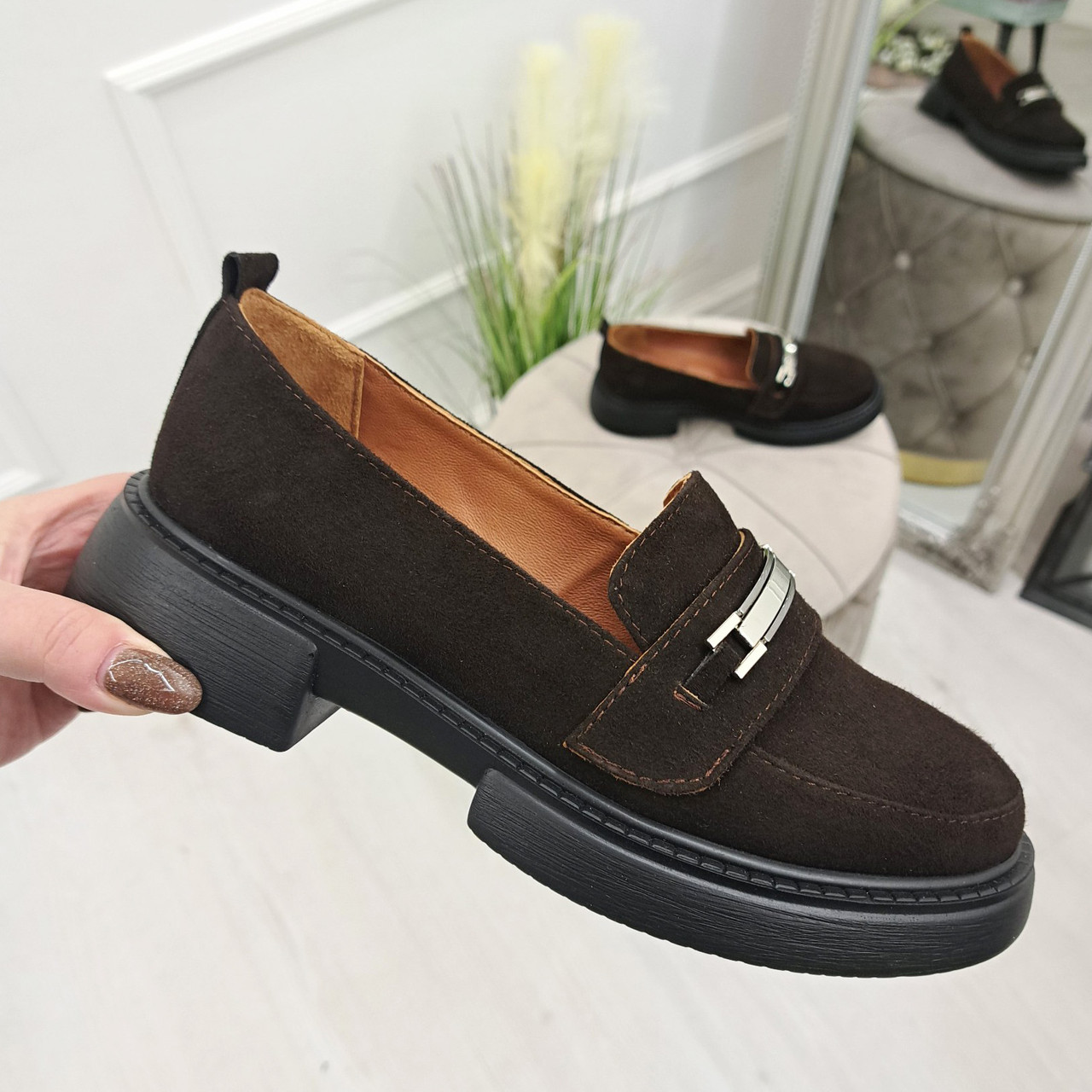 Лофери жіночі замшеві. Колір коричневий. 38 розмір, фото 1