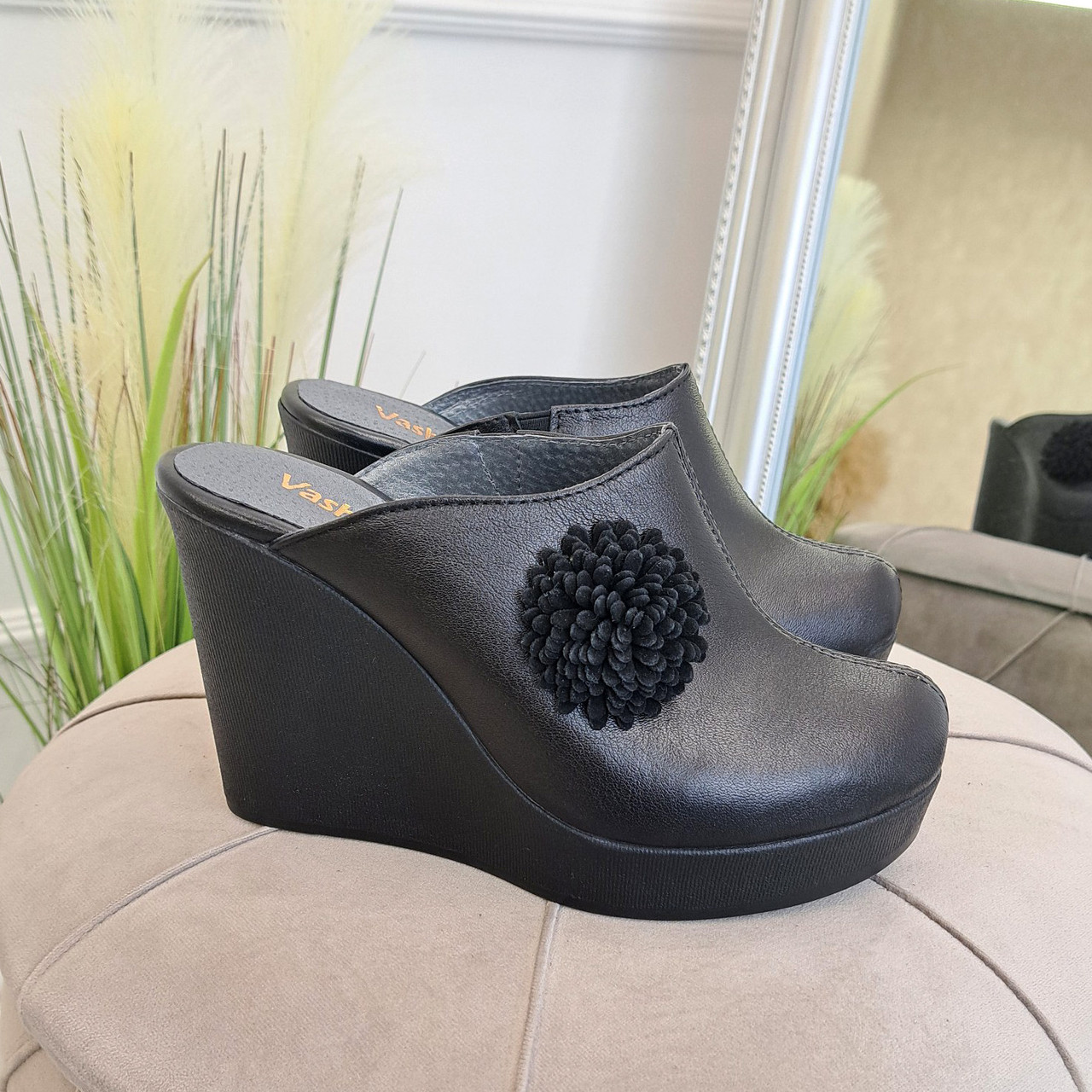 Жіночі шкіряні сабо на платформі. Колір чорний, фото 1
