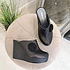 Жіночі шкіряні сабо на платформі. Колір чорний, фото 3