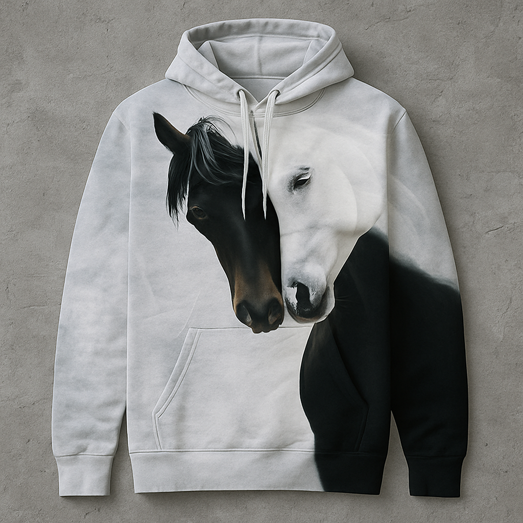 КУПОН Футер двунитка «Білий кінь, чорний кінь» 80см - 180см. (диджитал)