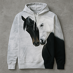 КУПОН Футер двунитка   «Білий кінь, чорний кінь»  80см - 180см. (диджитал)ТЕХ . ВІРІЗ #1