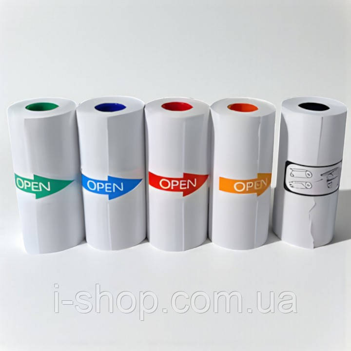 Набір кольорового термопаперу для дитячого фотоапарата моментального друку 57 мм 5 шт: чорний, синій, зелений, оранжевий, червоний, фото 1