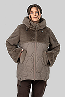 Жіноча комбінована шуба зі штучного хутра та стьобаної тканини з капюшоном у кольорі капучіно Шанталь