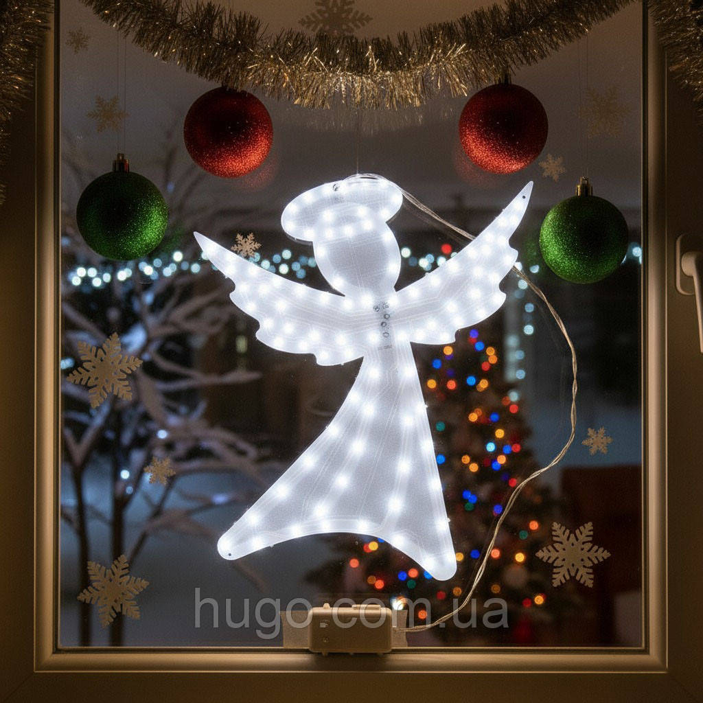 Музична світлодіодна фігурка на вікно "Ангел" / Іграшка на ялинку / Прикраса іграшка на вікно, фото 1