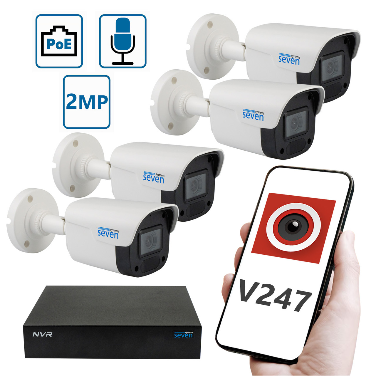 Комплект "Встанови сам" IP-відеоспостереження 2 Мп на 4 вуличні камери SEVEN 4B2KIT