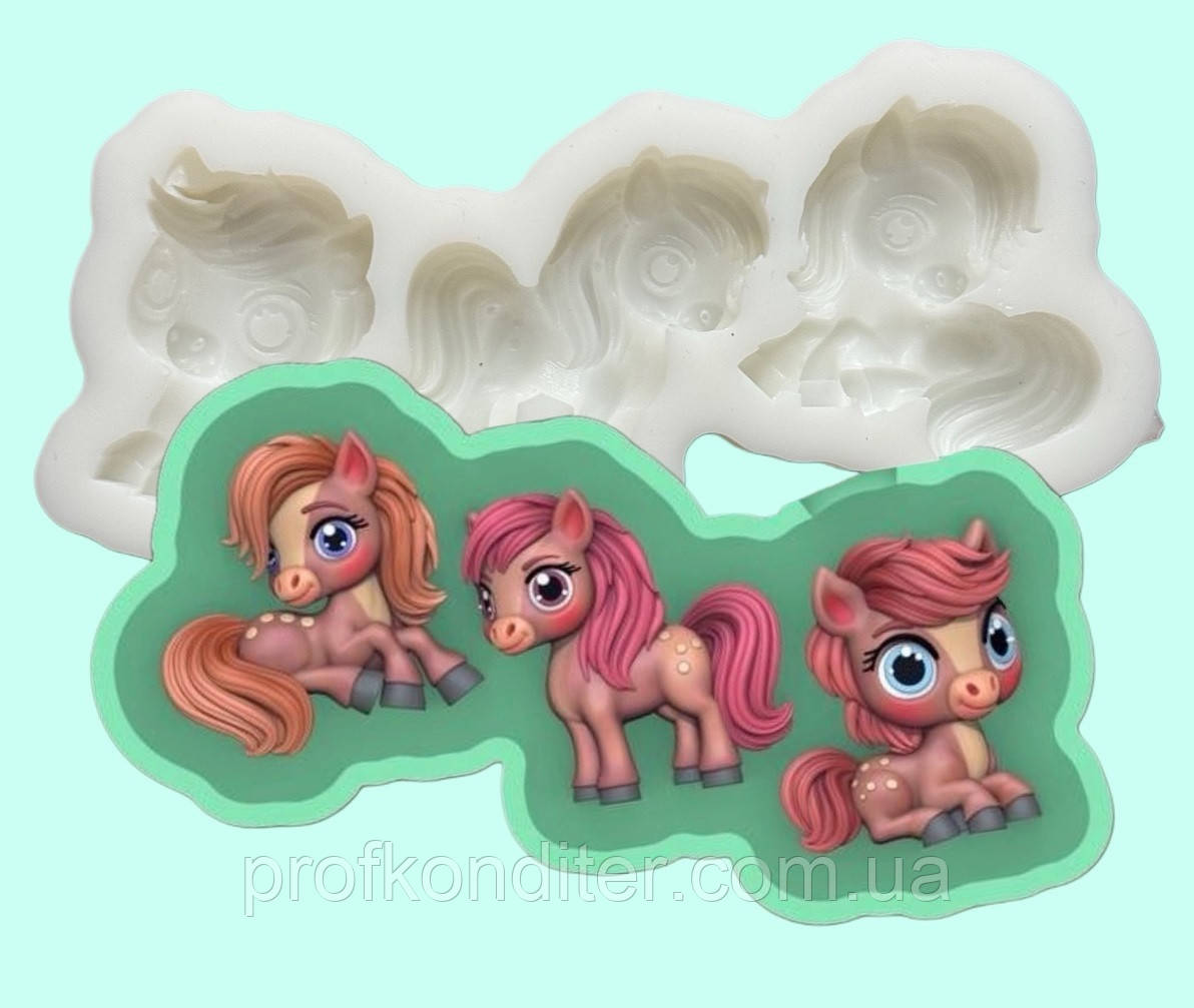 Силіконовий молд для шоколаду, зефіру та ін "Три конячки, фото 1