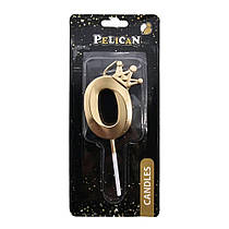 Свічка-цифра "0" на паличці з короною 3D темне золото 6 см