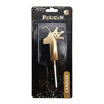 Свічка-цифра "1" на паличці з короною 3D темне золото 6 см