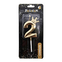 Свічка-цифра "2" на паличці з короною 3D темне золото 6 см