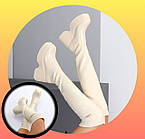 Бежеві ботфорти жіночі демісезонні на танкетці та платформі Veagia