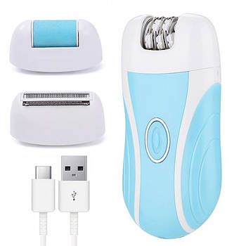 Жіночий епілятор 3в1 від USB, Boxili / Бездротовий епілятор для тіла / Акумуляторний епілятор триммер