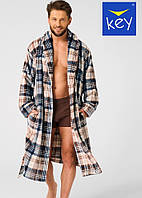 Длинный клетчатый халат с шалевым воротником Key MGL 443 B25