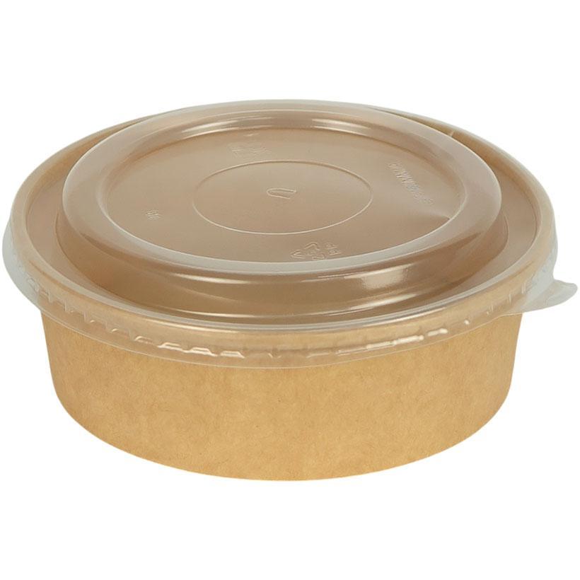Салатник з кришкою крафтовий для холодних і гарячих страв одноразова тара для їжі 500 мл упаковка 50 штук, фото 1