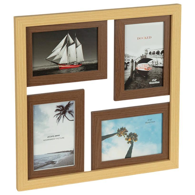 Рамка для фото колаж дерев'яна настінна на 4 фото 10*15 см фоторамка мультирамка, фото 1