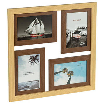 Рамка для фото колаж дерев'яна настінна на 4 фото 10*15 см фоторамка мультирамка