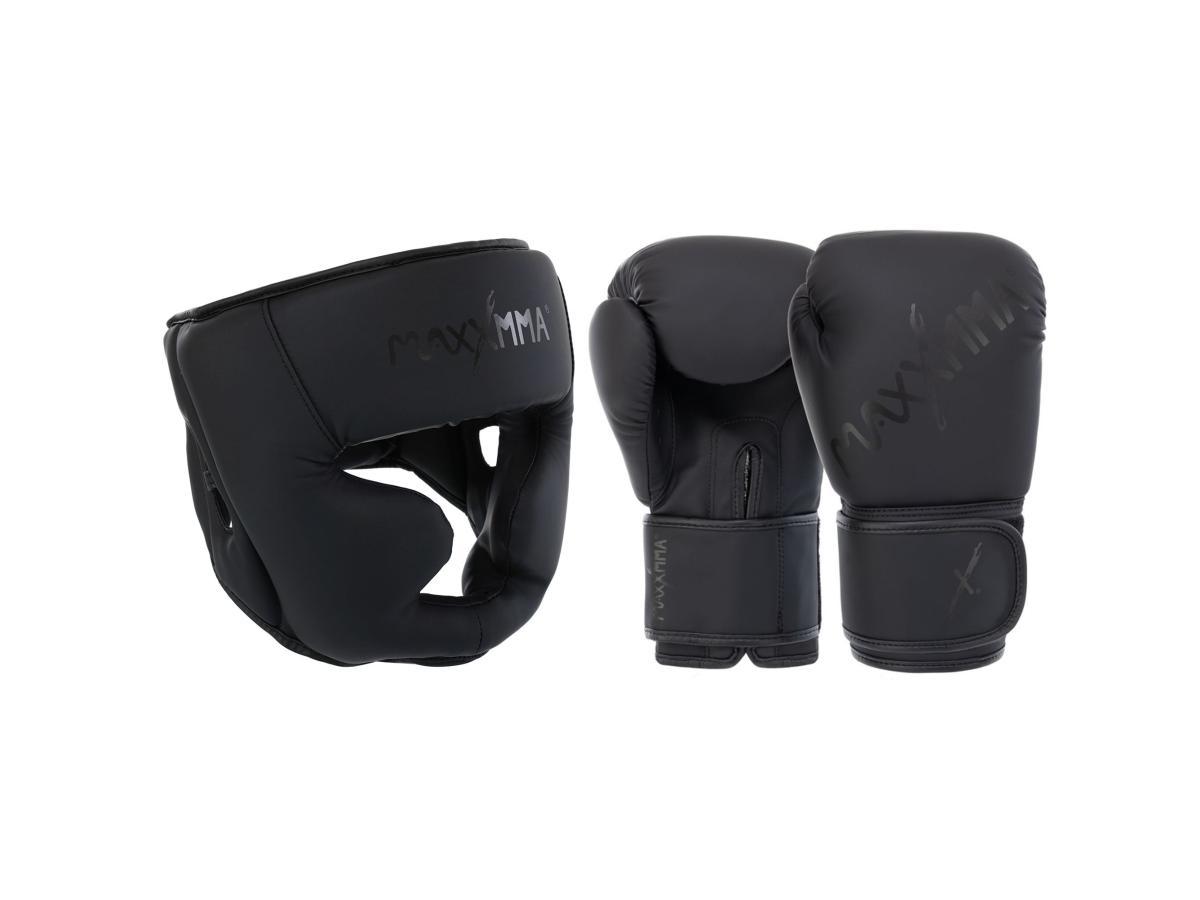 Боксерський набір MaxxMMA + Рукавички боксерські GB10 12 унцій + Шолом для боксу MaxxMMA GBH03 L чорний