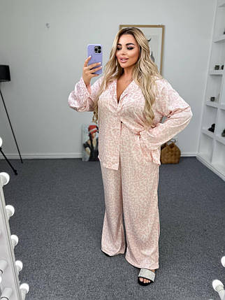 Шовкова жіноча піжама: сорочка та штани великого розміру Розміри: 48-50, 52-54, 56-58, 60-62, фото 1