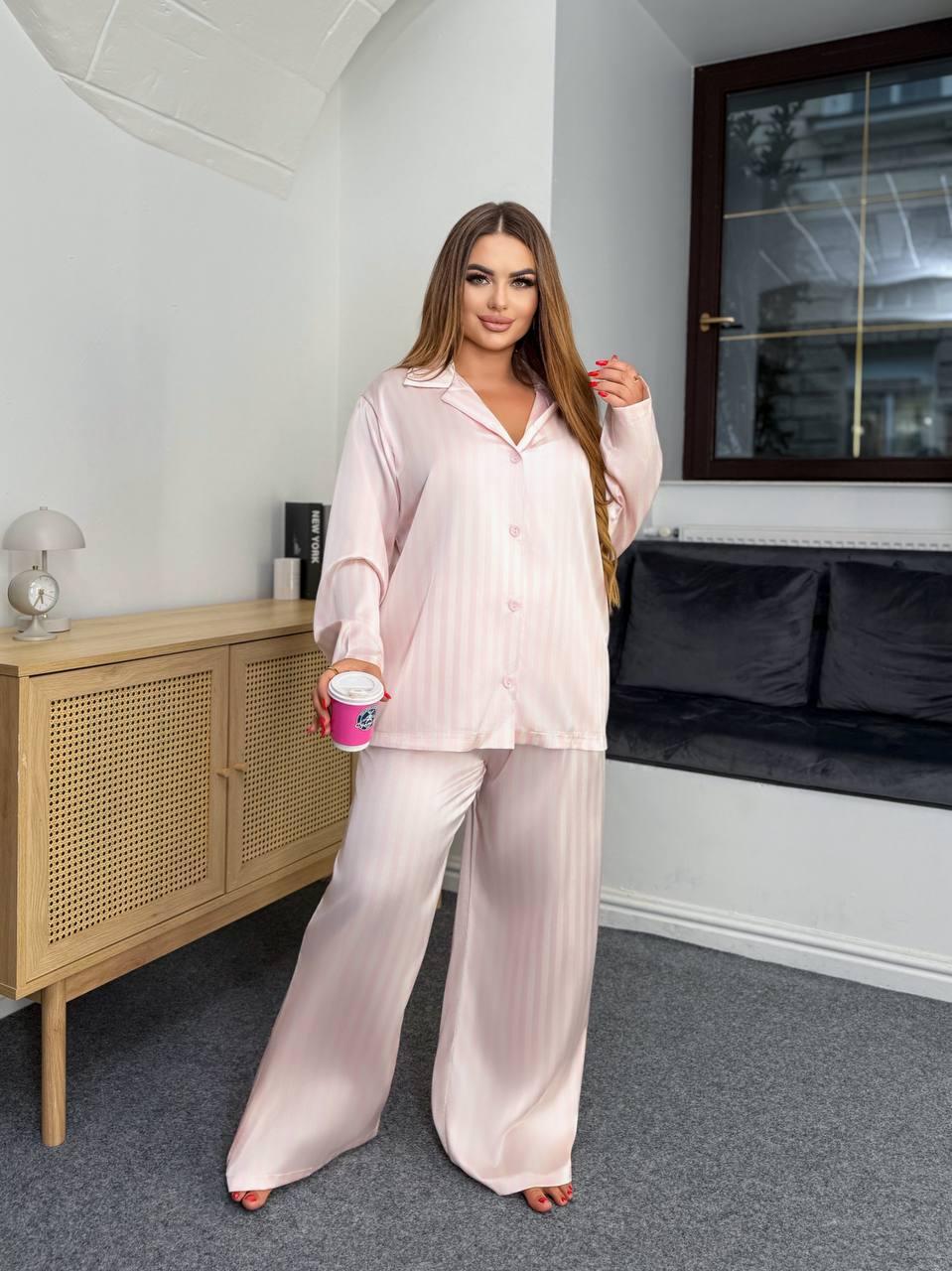 Шовкова жіноча піжама: сорочка та штани великого розміру Розміри: 48-50, 52-54, 56-58, 60-62