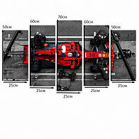 Велика картина на холсті Червоний гоночний автомобіль Формула-1 Піт-стоп болід 125х70 з 5 частин, фото 4