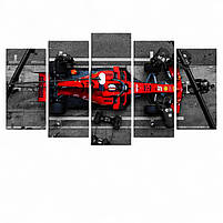 Велика картина на холсті Червоний гоночний автомобіль Формула-1 Піт-стоп болід 125х70 з 5 частин, фото 2
