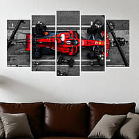 Велика картина на холсті Червоний гоночний автомобіль Формула-1 Піт-стоп болід 125х70 з 5 частин, фото 3