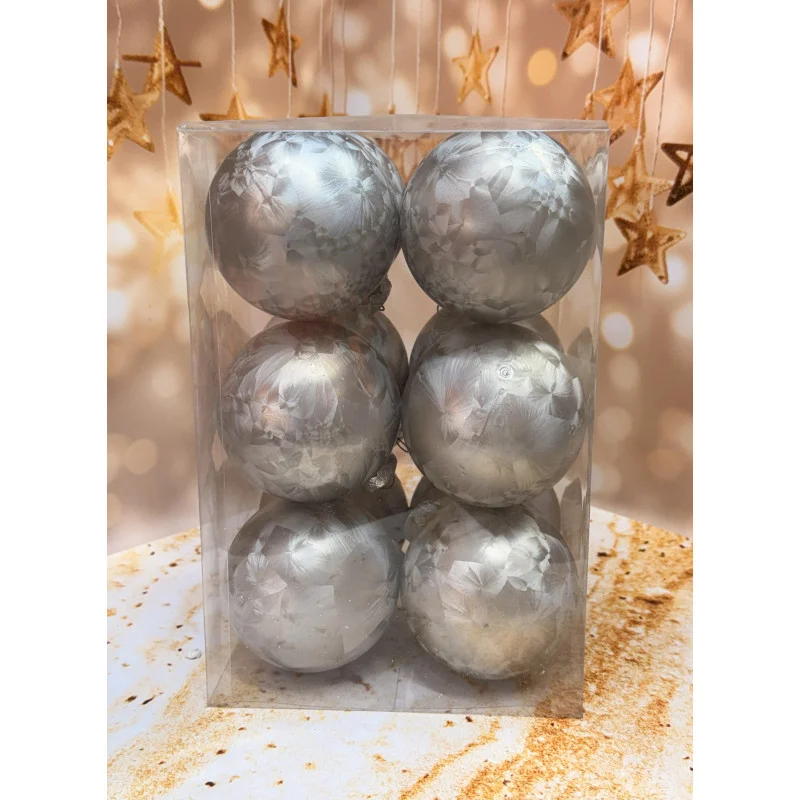 Набір ялинкових іграшок Мороз пластикових круглих 12 шт 8 см Срібний