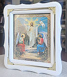Ікона Воскресіння Христове в білому фігурному кіоті під склом, розмір 24*21, сюжет 15*18., фото 2