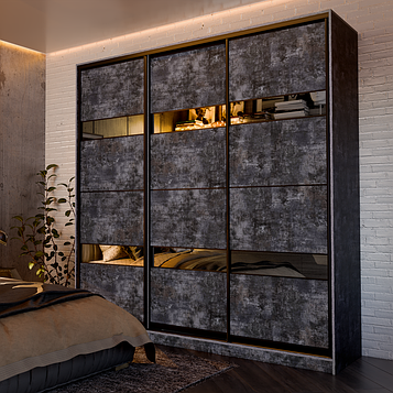 Шафа купе тридверна ALTO Black kombi v2 Бетон темний