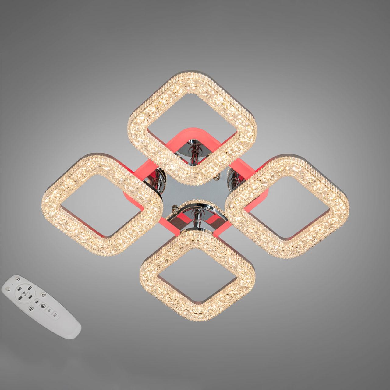 Світлодіодна люстра 50 Вт з підсвічуванням основи та пультом д/к колір каркасу хром D-S3316/4HR LED 3color, фото 1