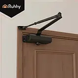Дверний доводчик RUHHY 26782 з важелем 40–65 кг, універсальний, чорний, фото 6