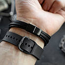 Браслет чоловічий шкіряний чорний RECHARGE 17-19 см (довжина 21 см), фото 4