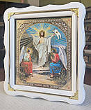 Ікона Воскресіння Христове в білому фігурному кіоті під склом, розмір 30*26, сюжет 20*24., фото 2