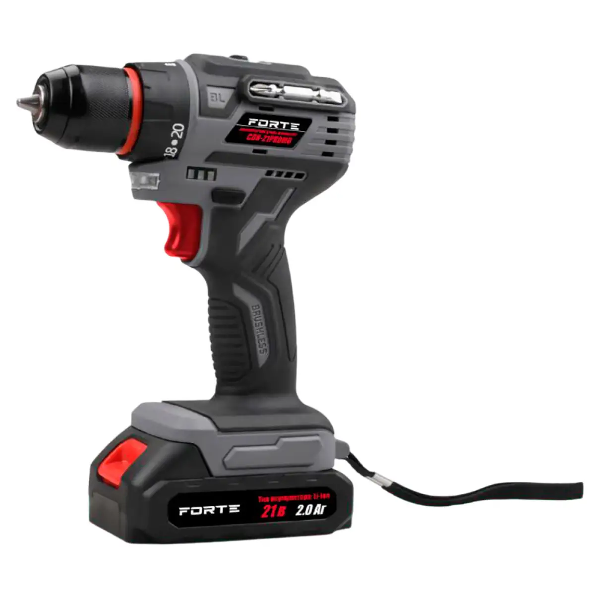 Акумуляторний шурупокрут Forte CDR-21PROMO, безщітковий, 21 В, 2 А·год, кейс, зарядний пристрій, фото 1