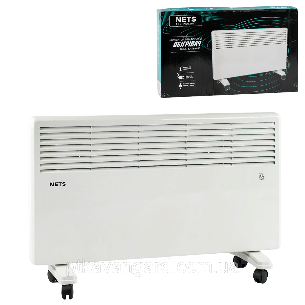 Конвекторний обігрівач NETS Technology C 54637 напольний/настінний, 2 режими роботи 1000Вт/2000Вт, фото 1
