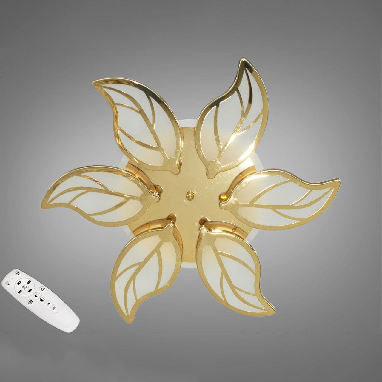 Світлодіодна люстра 105 Вт з пультом управління діммером і підсвічуванням колір каркасу золотий D-9139/6G LED 3color dimmer, фото 1