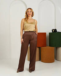 Штани жіночні "Аміна" шоколадного кольору з високою посадкою розміри від 44 до 54