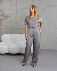 Штани жіночні "Аміна" сірого кольору з високою посадкою розміри 46, 48, 50, 54