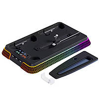Док cтанція YH66S для PS5/PS5 Pro/PS5 Slim з зарядкою для геймпадів Dualsense, вентилятором та RGB підсвіткою Black
