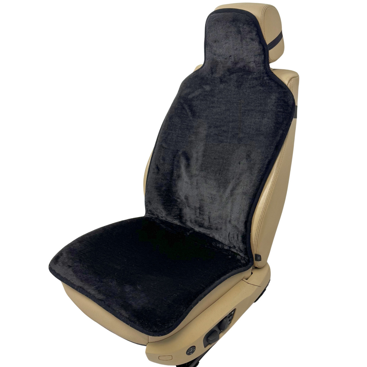 Хутряний універсальний чохол - накидка на переднє сидіння авто з овчини (Еко-хутро) чорна
