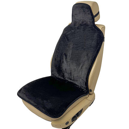 Хутряний універсальний чохол - накидка на переднє сидіння авто з овчини (Еко-хутро) чорна, фото 1