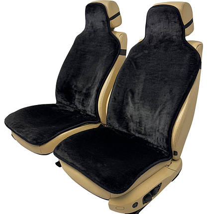 Хутряні універсальні чохли - накидки на передні сидіння авто з овчини (Еко-хутро) чорні, фото 1