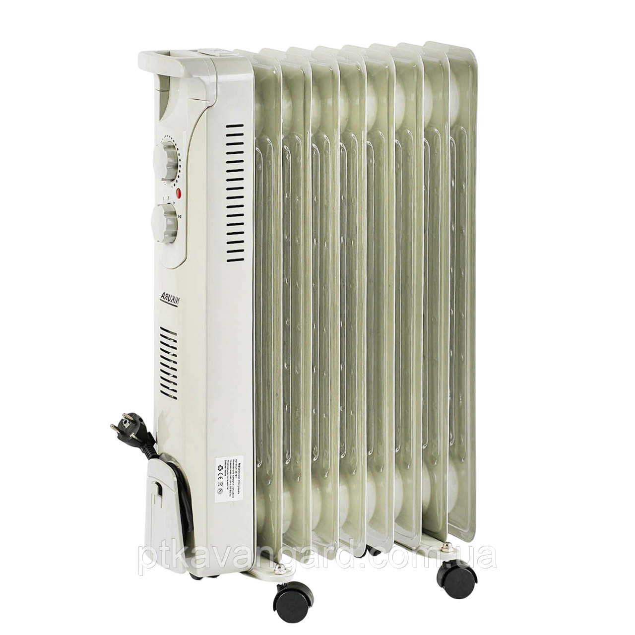 Масляний обігрівач з вентилятором 2000 Вт Nikura 9 секцій на колесах 34858 бежевий, фото 1